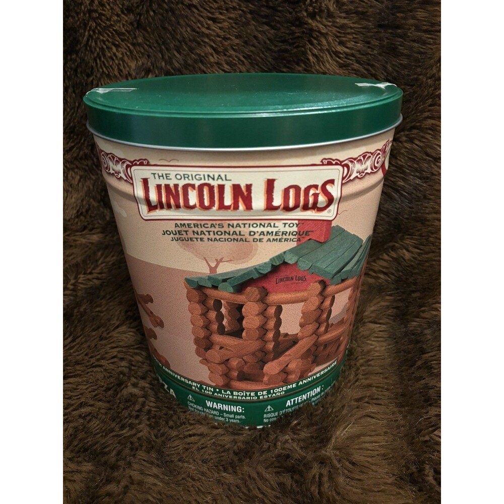 Lincoln Logs 100th Anniversary Tin 00854 NRFP 111 PCS Brand New Real Wood